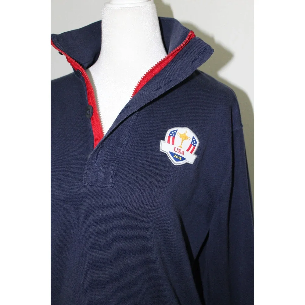 RLX Ralph Lauren 2016 Ryder Cup USA Navy Blue Quarter Button Pullover‎ Men's M